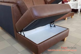 Большой кожаный угловой п-образный диван